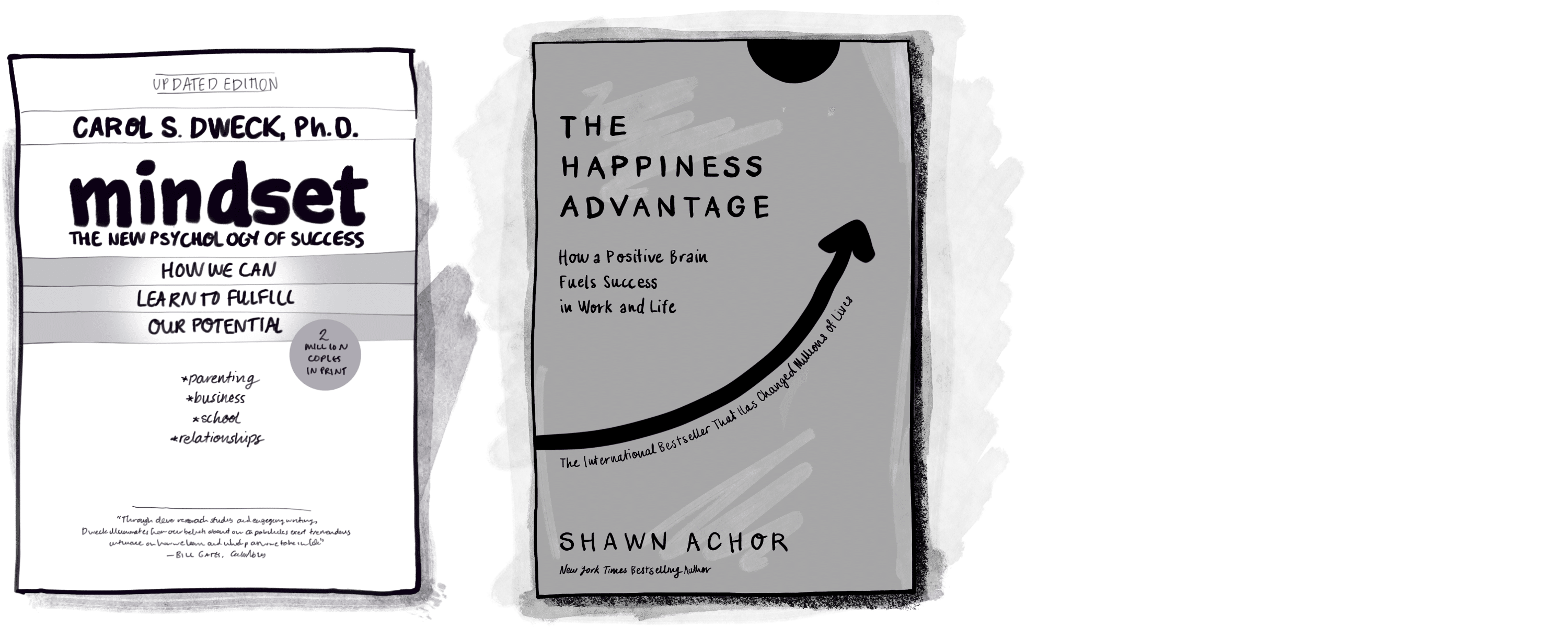 Personal development books for the Jimmy book-club include “Mindset” by Carol Dwyek, and “The Happiness Advantage” by Shawn Achor.