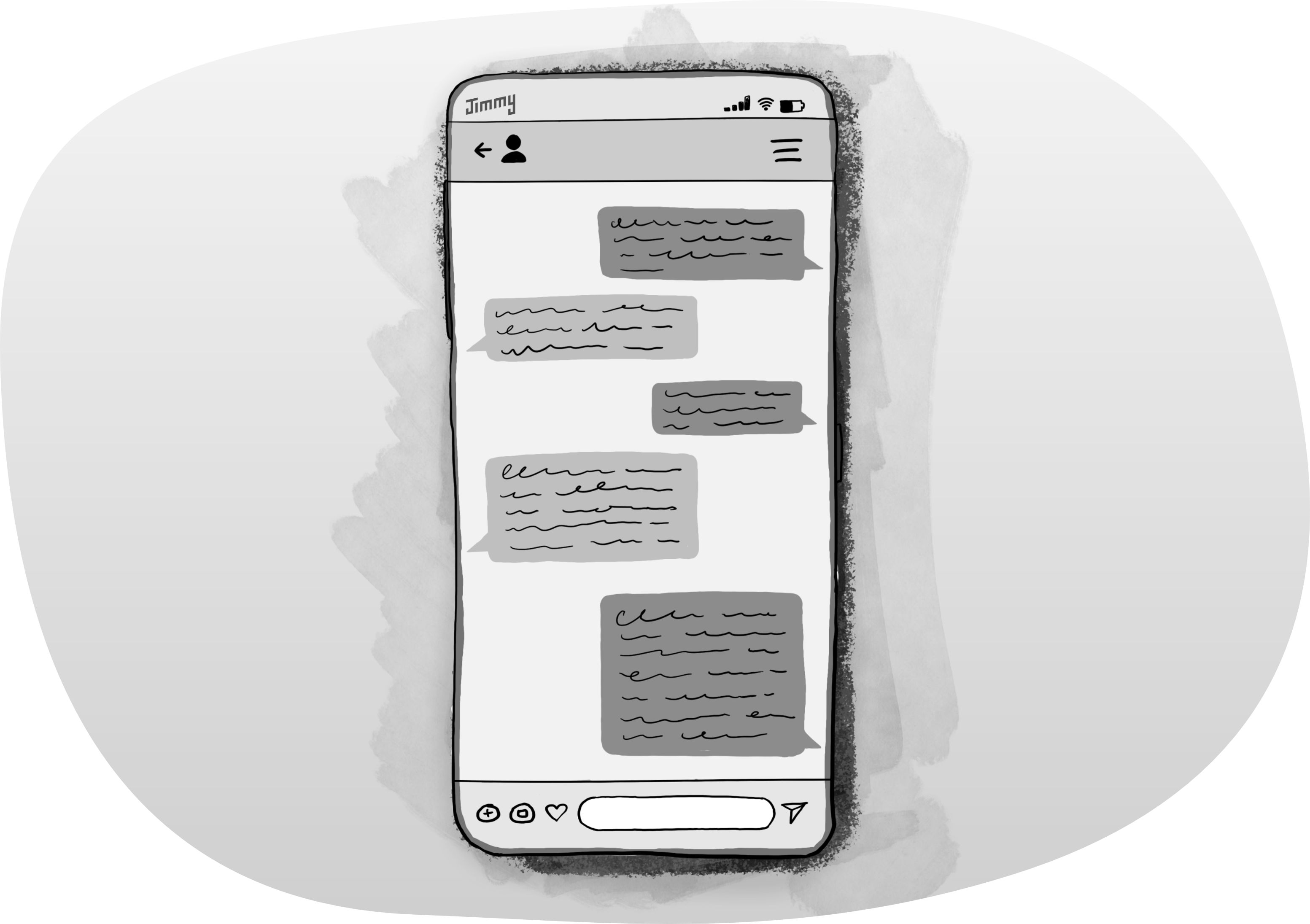 Illustration of a mobile phone with a chat open.