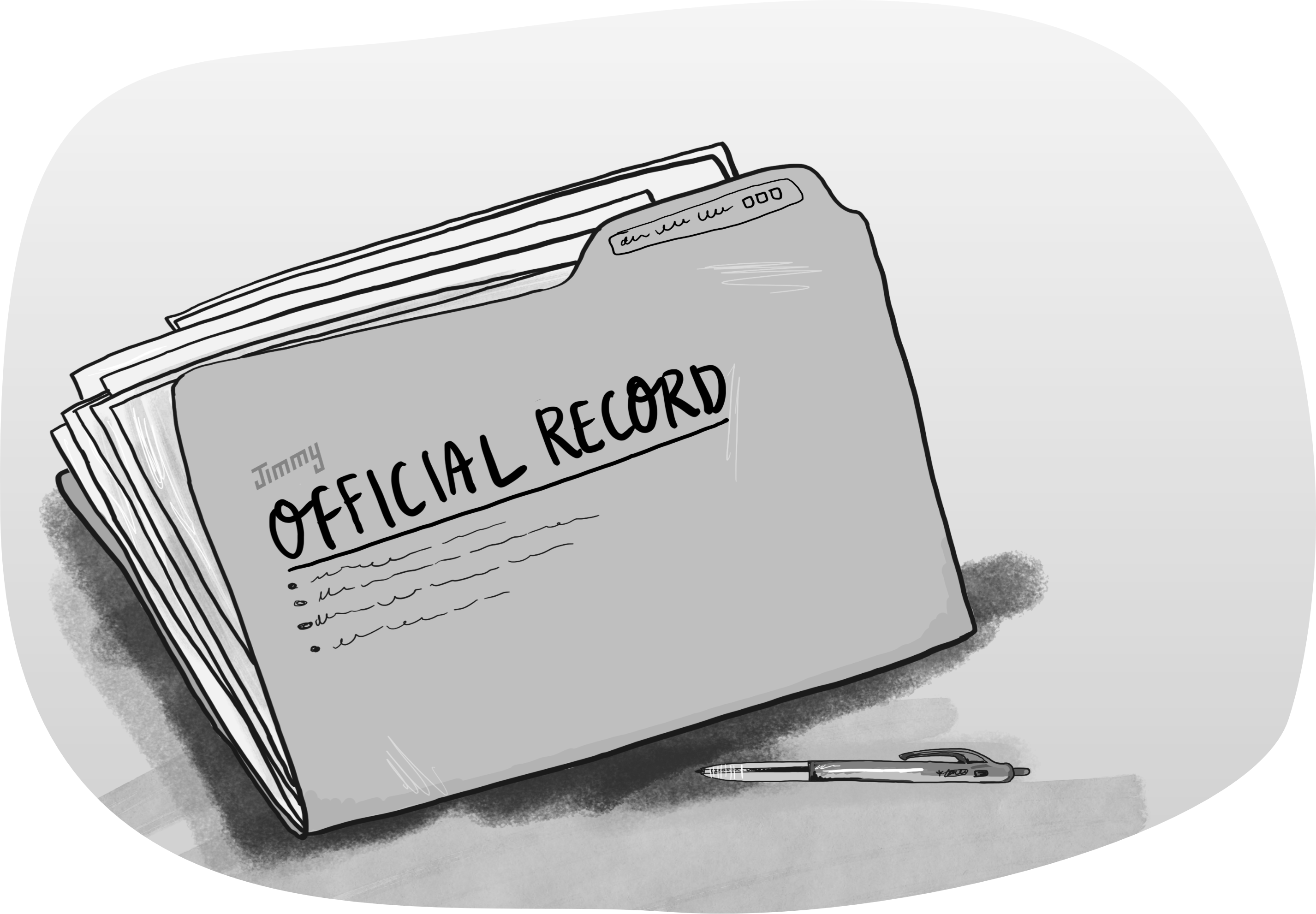 Illustration of a folder containing documents. The folder is labeled "official record".