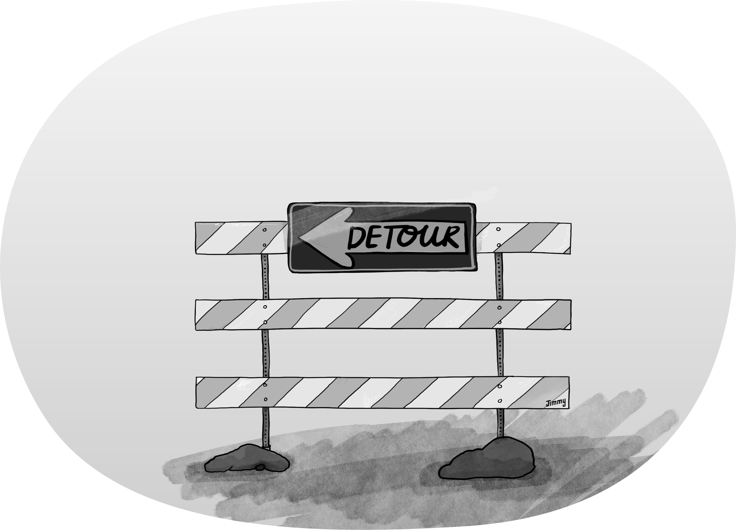 Illustration of road sign saying the road is closed and that there’s a detour.