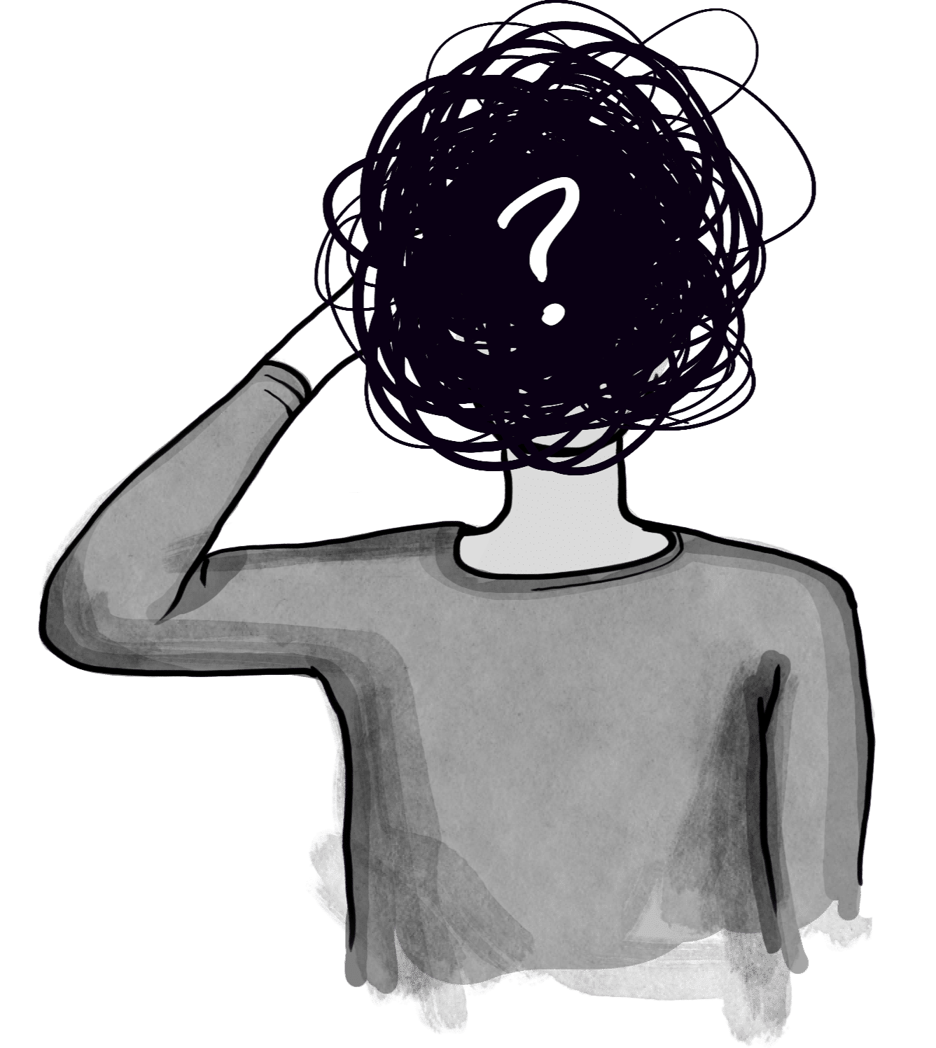 A person scratching their head.