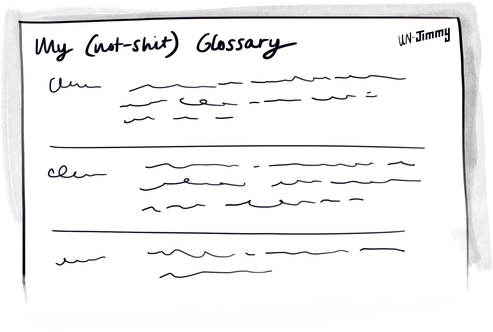 An illustration of a glossary. The glossary is titled “My (not shit) Glossary”.