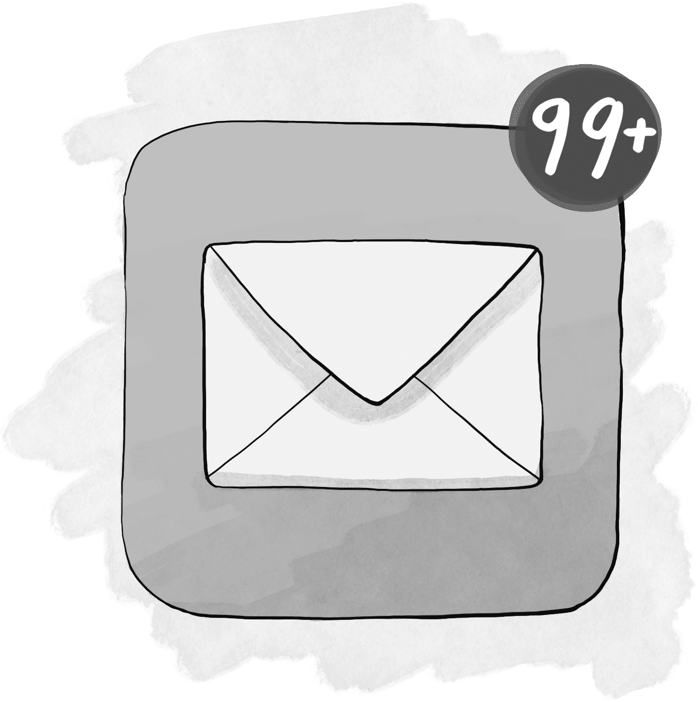 An email inbox with 99+ unread emails
