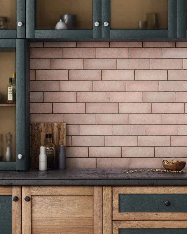 Local Tile + Co Equipe Wall + Floor Magma Coral Pink Kitchen