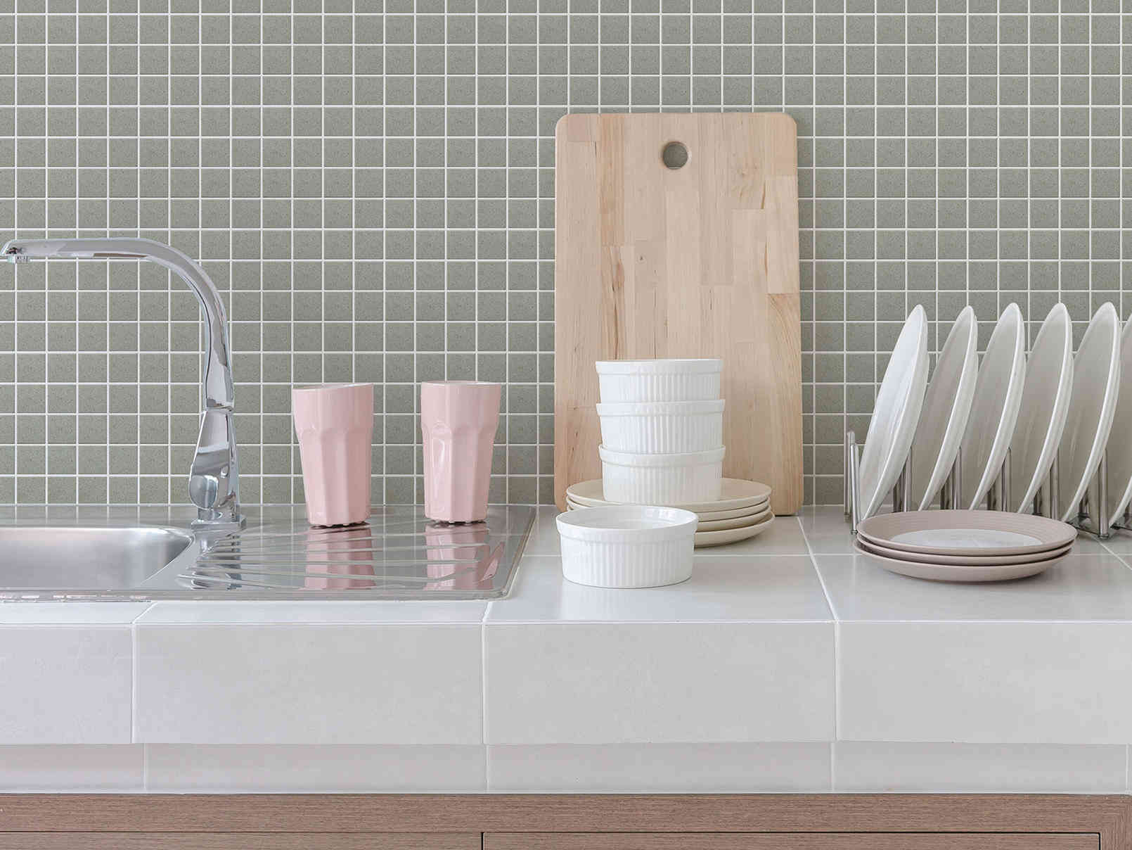 White Clean Counter In Kitchen With Utensil