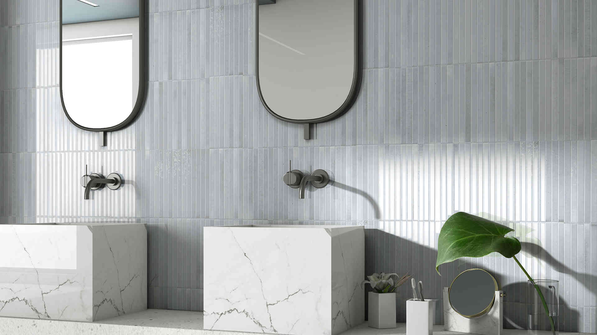 Interior,of,modern,bathroom,with,white,and,reflective,walls,,and