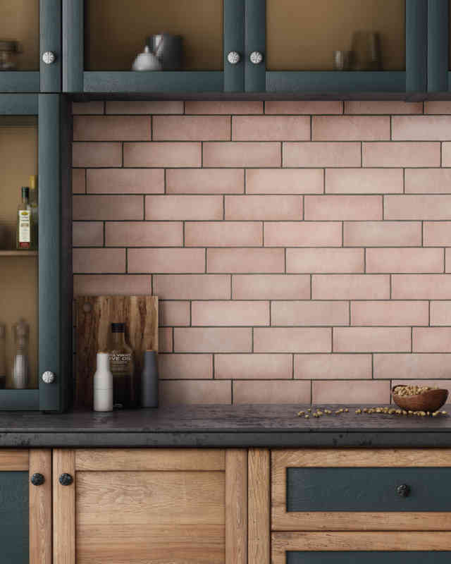 Local Tile + Co Equipe Wall + Floor Magma Coral Pink Kitchen