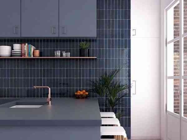 Equipe La Riviera Blue Ceramic Tile Kitchen.  1