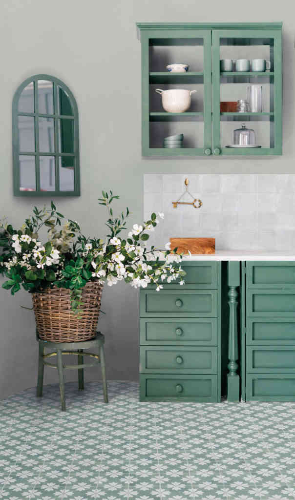 Vertical,shot,of,monochrome,kitchen,counter,with,drawers,and,white