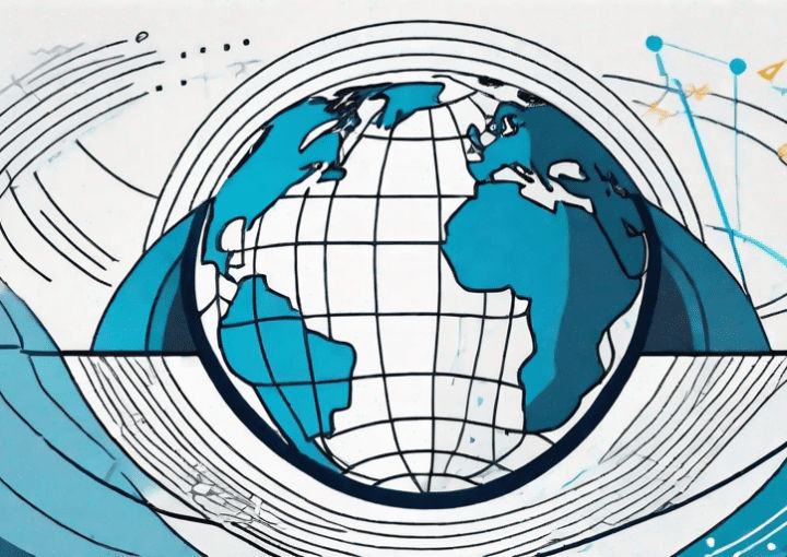 A globe with various climatic patterns and symbols