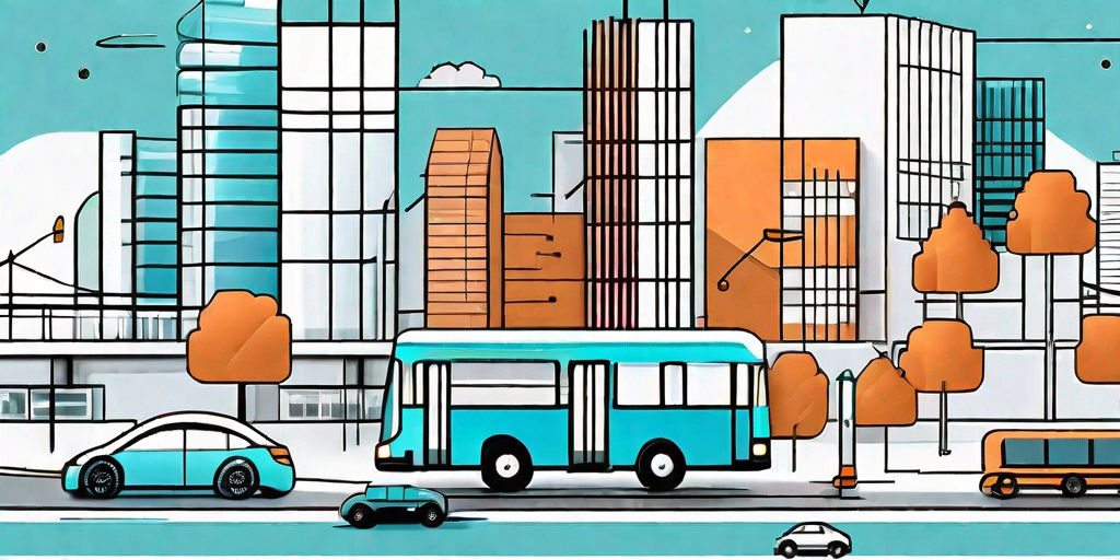 A cityscape with various modes of transportation like buses