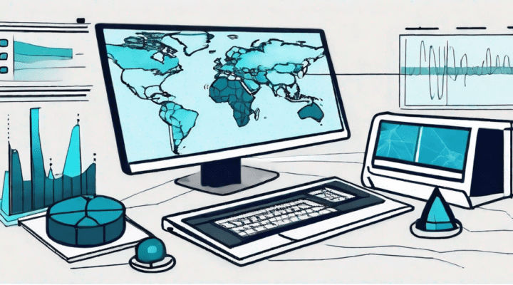 A computer screen displaying a geospatial database with various geographical features and data points