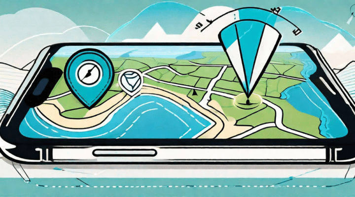 A smartphone displaying a detailed vector map