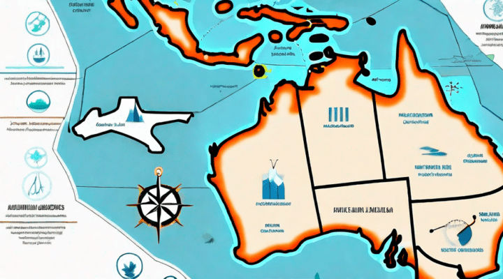 A map of australia with various gis (geographic information system) symbols and tools