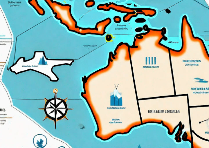 A map of australia with various gis (geographic information system) symbols and tools