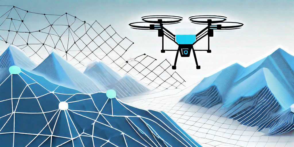 A drone flying over a varied landscape (mountains