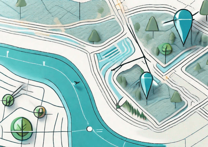 A drone hovering over a topographic map