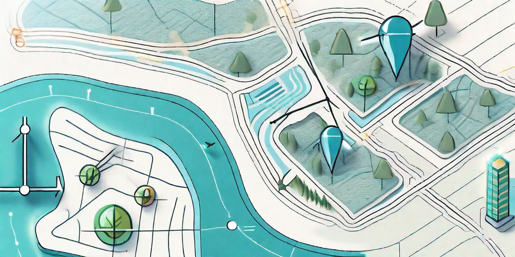 A drone hovering over a topographic map