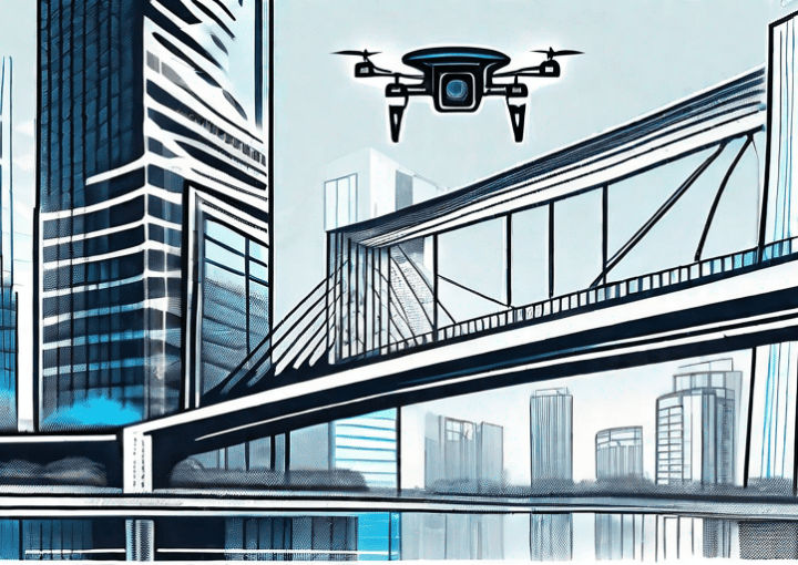 A drone equipped with lidar technology scanning a sprawling infrastructure