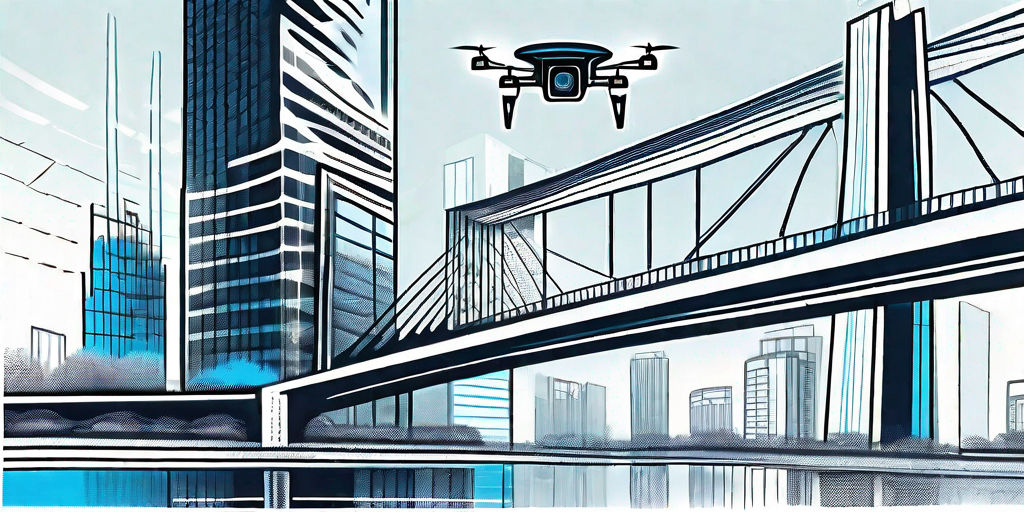 A drone equipped with lidar technology scanning a sprawling infrastructure