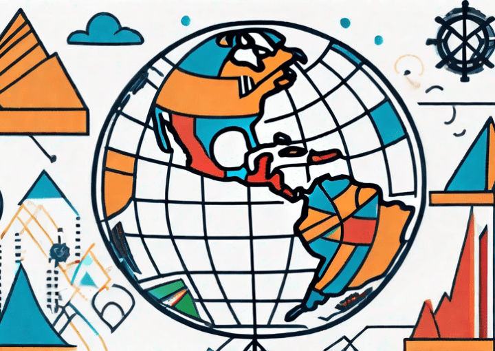 A globe with various symbols of different cultures