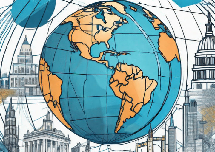 A globe connected with various local landmarks