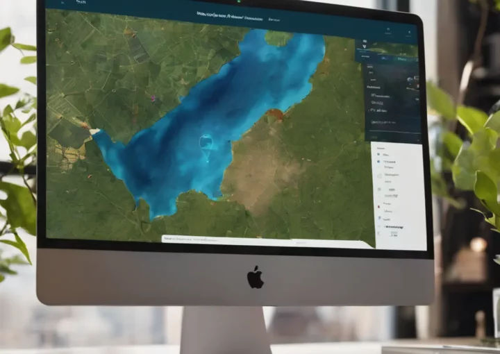 Esri ArcGIS web map on Mac Desktop in office with plants