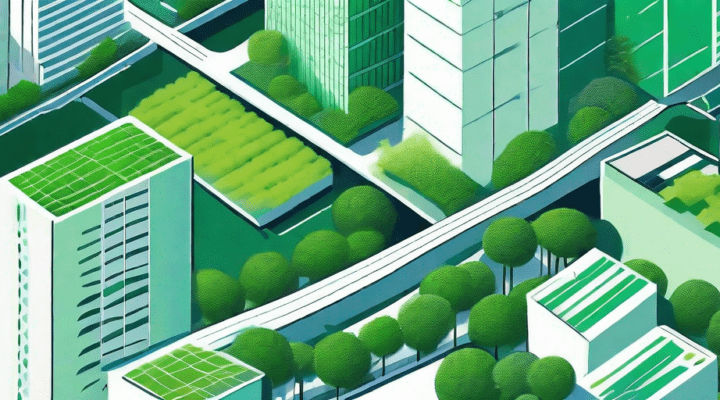 A cityscape viewed from above