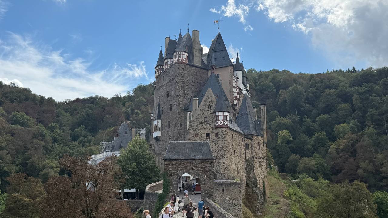Inside the Burg Eltz courtyard with its many towers