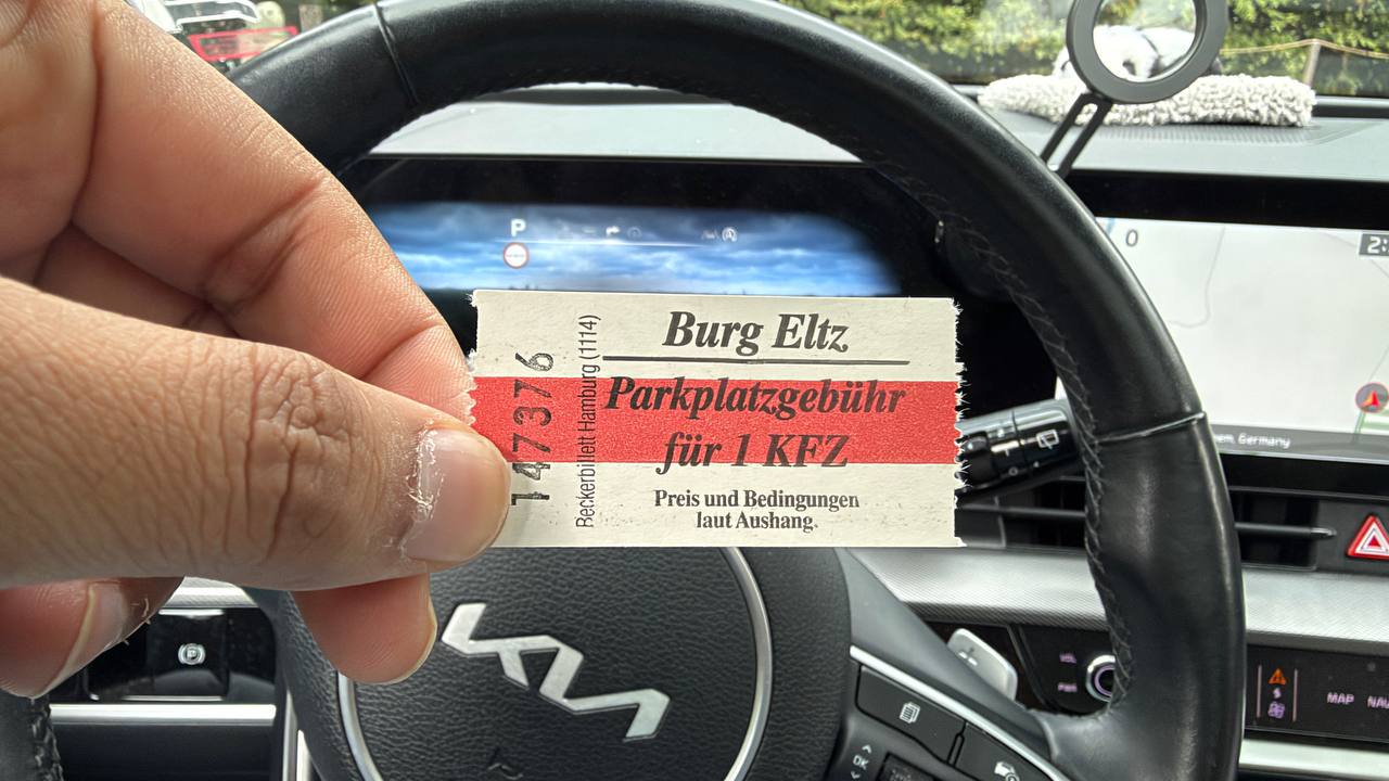 Burg Eltz car park ticket — €4, cash only
