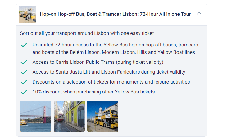Lisbon Pass Hop-on Hop-off Bus, Boat & Tramcar Lisbon: 72-Hour All in One Tour