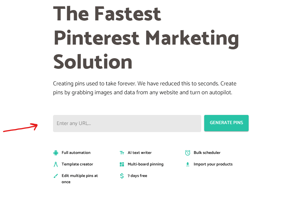 Pinterest Pin Generator Review - Add the Link from your website which you want to promote