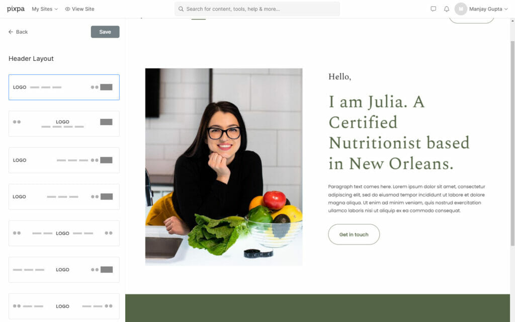 Pixpa Design Header Layouts 1