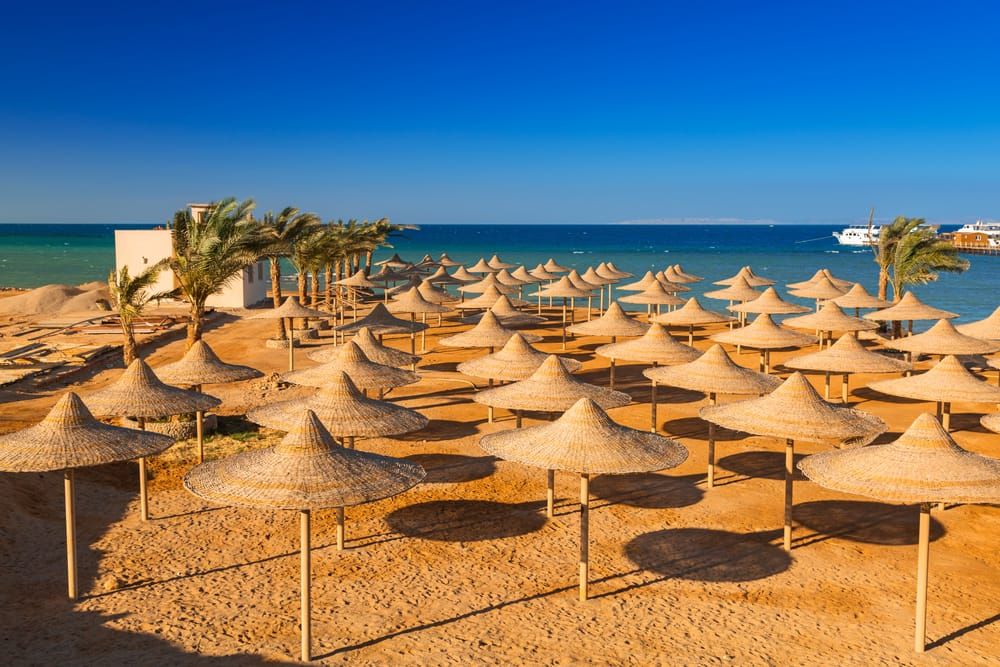 Parasols On The Beach Of Red Sea In Hurghada Egypt