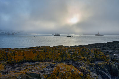 Firth of Forth Rail Bridge in fog