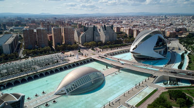 Iconic City of Arts and Sciences in Valencia, Spain, beautifully revealed from above, showcasing its mesmerizing architecture and cultural significance.