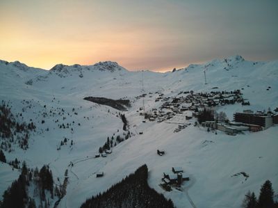 Arosa in winter - alpine village - aerial photo