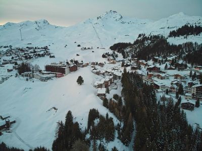 Arosa in winter - alpine village - aerial photo