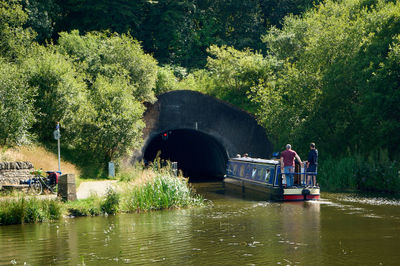 A narrowboat entering a tunnel at the Falkirk Wheel