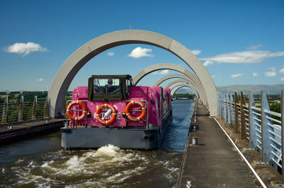 Where the Union Canal ends. A boat moving toward the Falkirk Wheel lift