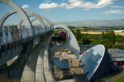 The Falkirk Wheel is used to lift a boat.