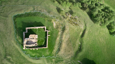 Aerial photo of Auchindoun Castle