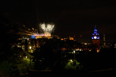 Sky Fireworks Building Electricity Plant Midnight