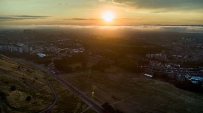 Sunset over Edinburgh - drone photo from Arthur's Seat