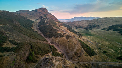 Arthur's Seat - flying drone above Edinburgh