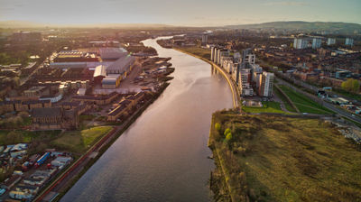 River Clyde, Glasgow, aerial view from Riverside Museum