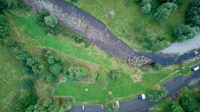 Aerial view of a car park in Glen Doll