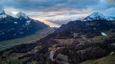 Sunset over an alpine valley