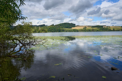 Green trees, pastures, and a Scottich Loch may be seen nearby.