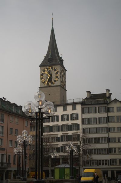 Clock tower of St. Peter Church in Zurich